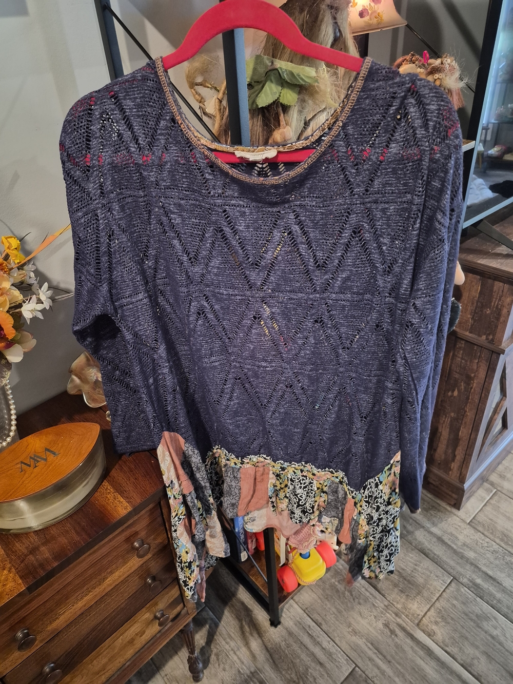ODDY Navy Knit Tunic with Floral Patch Hem